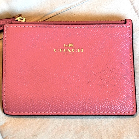 Coach Mini ID Holder with Keychain Ring Pink Saffiano Leather Gold Hardware EUC - Picture 11 of 11